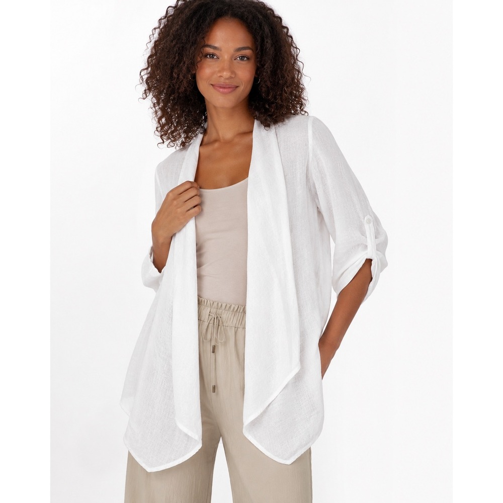 Tina Stephens White Linen Open Cardigan Italy Boho Coastal Lagenlook O/S
